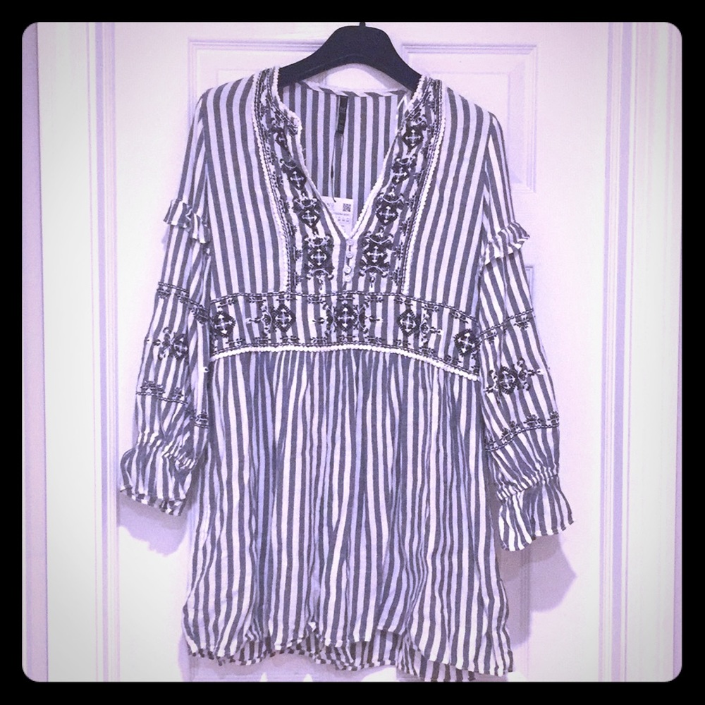 Brand New Linen Embroidered Ruffle Dress by Zara